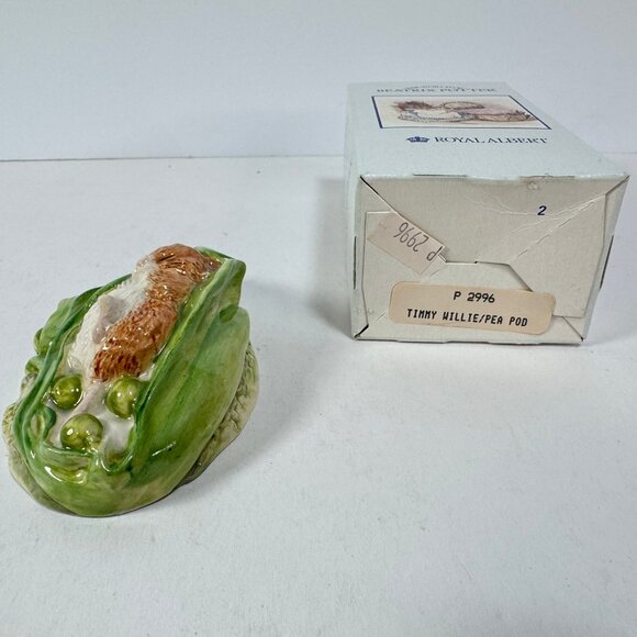 Vtg Beatrix Pottery Timmy Willie Sleeping Pea Pod Porcelain Figurine 1989 - Picture 3 of 7